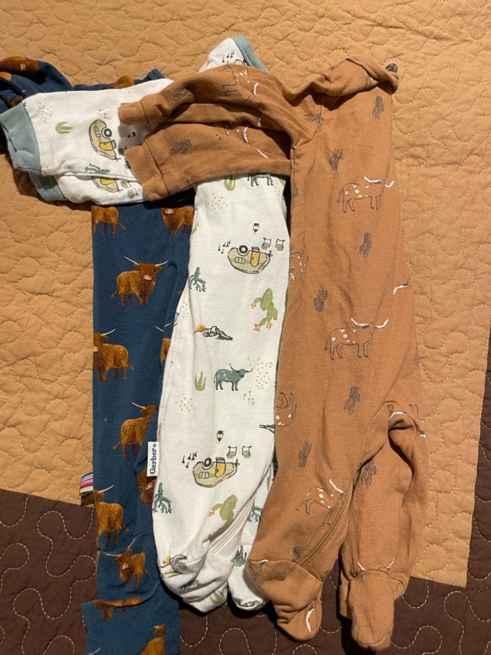 Gerber Kids Brown, Blue, White Western Animal Pajama Set
